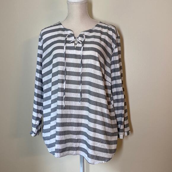 Hester & Orchard Gray & White Linen/Cotton Blend Tunic Top XL - Picture 1 of 6